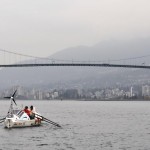 OAR Northwest crew underway and approaching Lions Gate Bridge on CWF Salish Sea Expedition to circumnavigation Vancouver Island counterclockwise.
