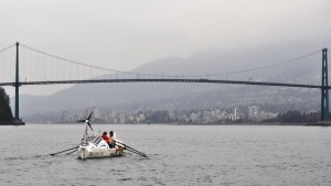 OAR Northwest crew underway and approaching Lions Gate Bridge on CWF Salish Sea Expedition to circumnavigation Vancouver Island counterclockwise.