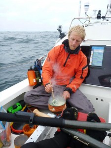 Markus using Jetboil stove to cook grub